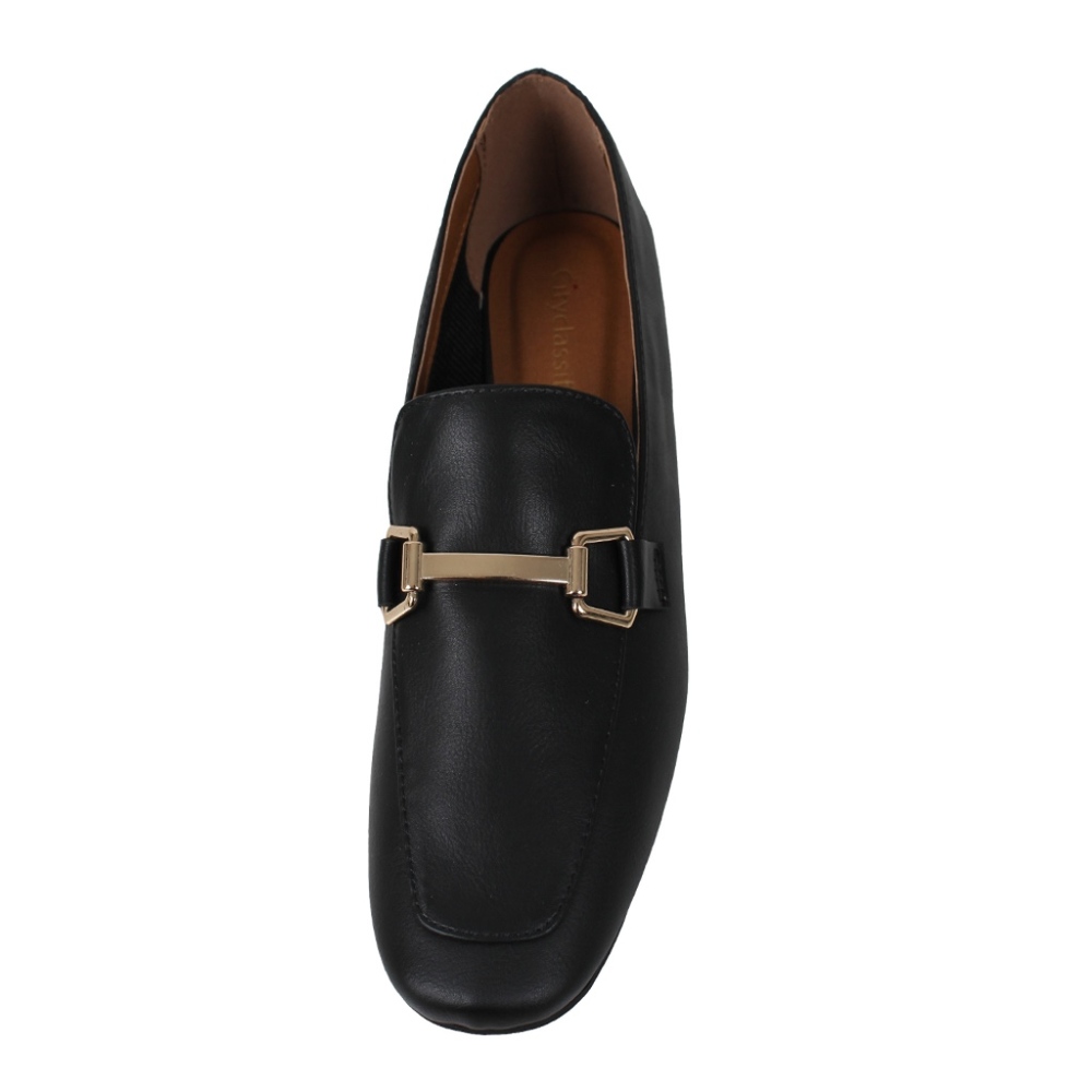 Black Gold Tone Horsebit Loafer Low Heel Sandal - Picture 4 of 6
